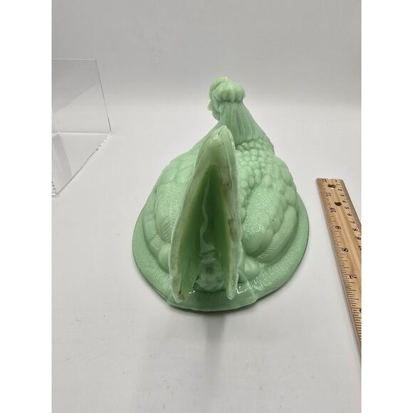 JADEITE Depression Style Glass Chicken Hen On Nest Split Tail TOP ONLY - Picture 6 of 7